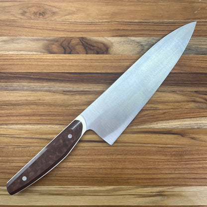 Patterson Forge Semi-Custom 200mm (8") Chef's Knife w/ Vintage Brown Micarta & White Linen Accent