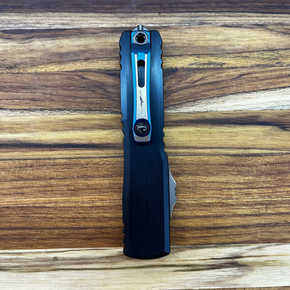 Microtech Ultratech Gen III Hellhound 4" OTF Marfione Select Blued Baker Forge Coppermai Damascus w/ Blue Titanium Accent