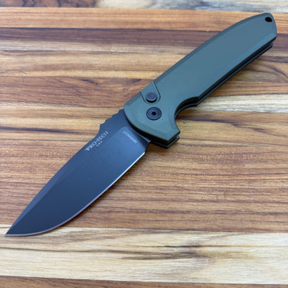 Pro-Tech Les George Rockeye 3.5" Auto w/ Black DLC Blade & Green Aluminum Handle