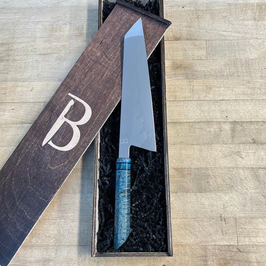 Baldwin Blades 9.5" K-Tip Gyuto in 1095 w/ Blue Black Ash Handle