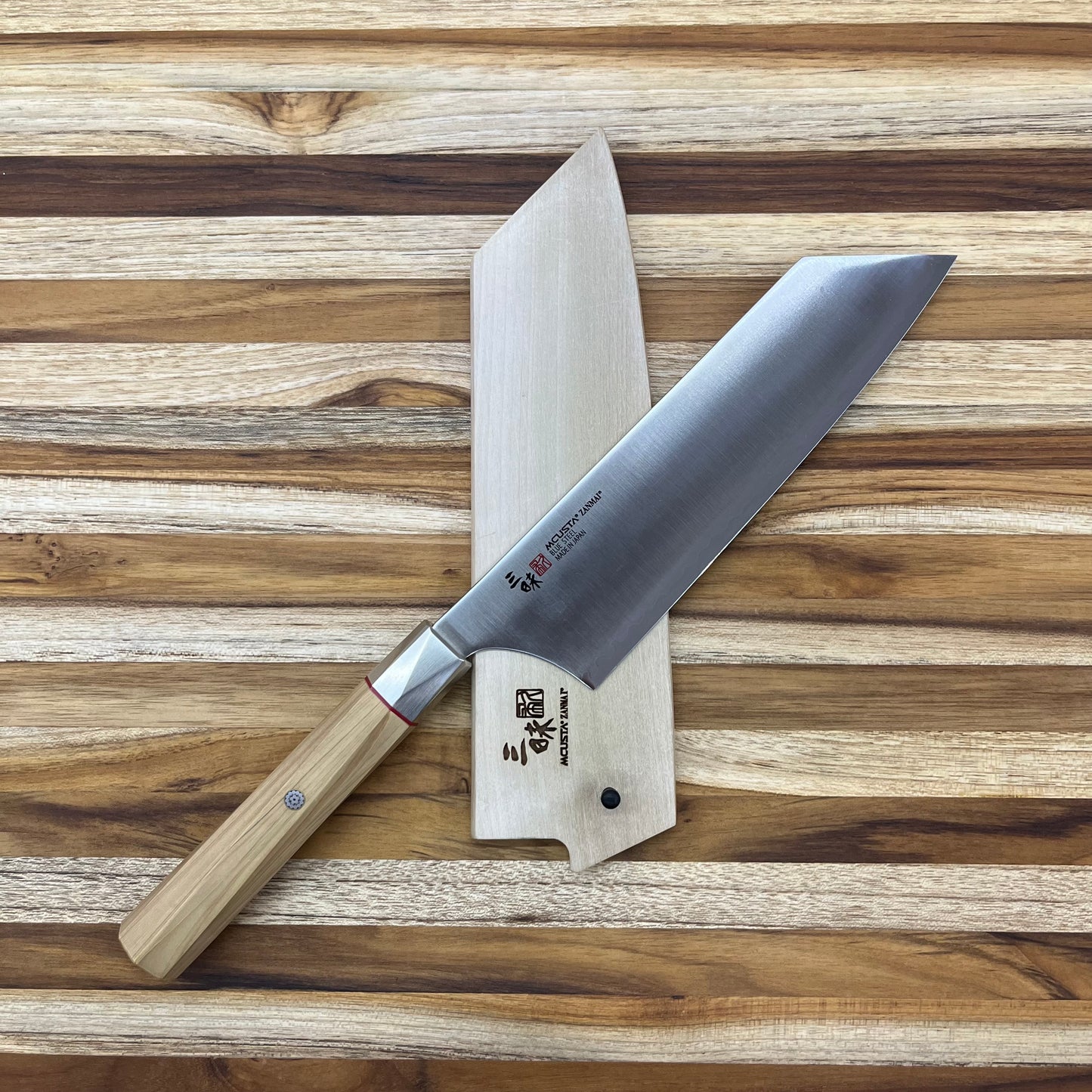 Mcusta Zanmai Beyond Blue 180mm (7") Natural Wood Bunka Saya w/ Pin