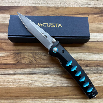 Mcusta USA Katana 3.5" Folding Knife w/ Black & Blue Aluminum Handle