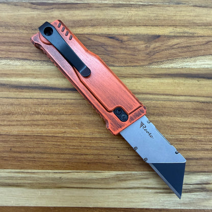 Reate Exo-U Gravity 2.5" Utility Knife w/ Distressed Orange Handle