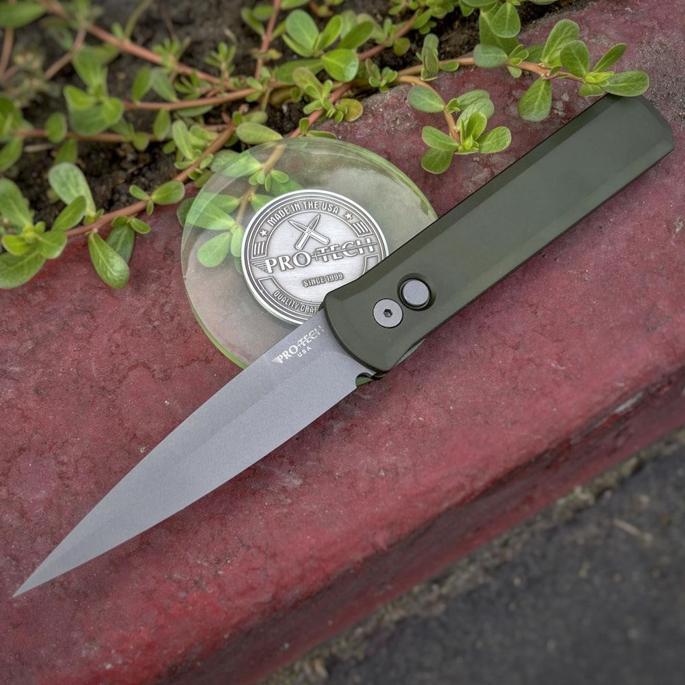 Pro-Tech Godfather 4" Auto w/ Green Handle