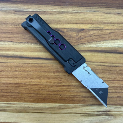 Reate Exo-U Gravity 2.5" Utility Knife w/ Black Handle & Purple Speedhole