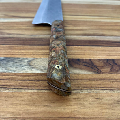 Running Man Forge Semi-Custom 210mm (8.25") Gyuto w/ Laser Engraving & Brown/Orange Maple Handle