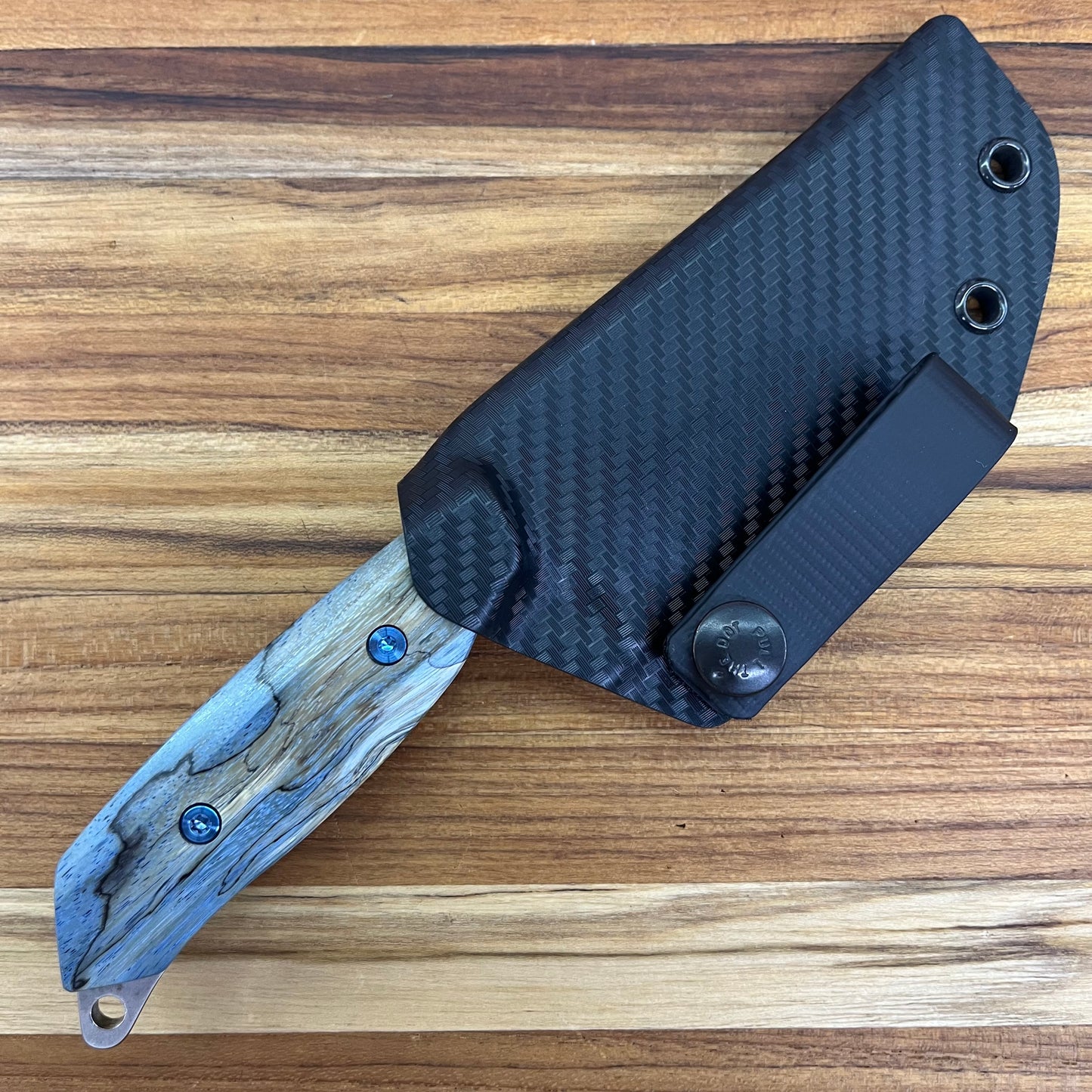 Meglio Blade Show Semi-Custom H-Series 4" Outdoor Kitchen Knife w/ Blue Spalted Maple Handle