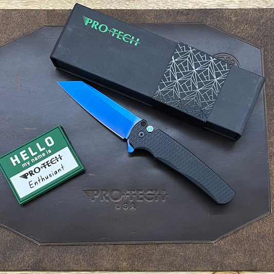 Pro-Tech Malibu Custom Ltd. 3.25" Flipper w/ Sapphire Blue 20CV & Black Aluminum Dragon Scale