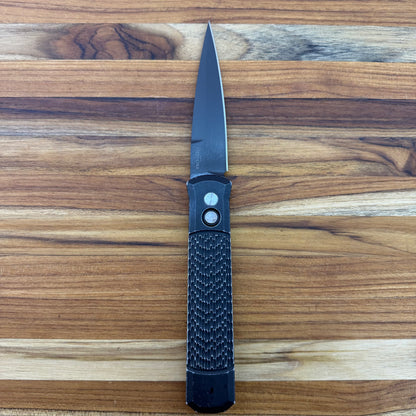Pro-Tech Godfather 4" Left-Handed Auto w/ Black Battleworn Jigged Handle
