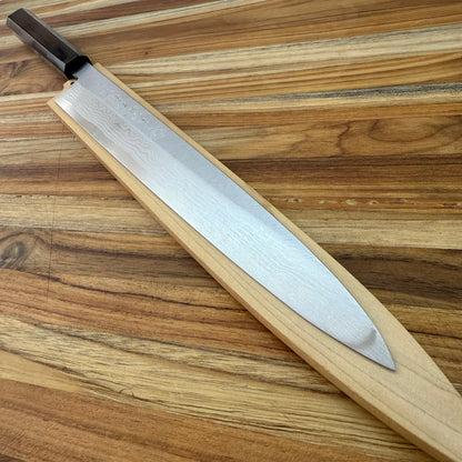 Kikuichi Kasumi Blue Damascus 270mm (10.5") Yanagi w/ Saya and Ebony Handle