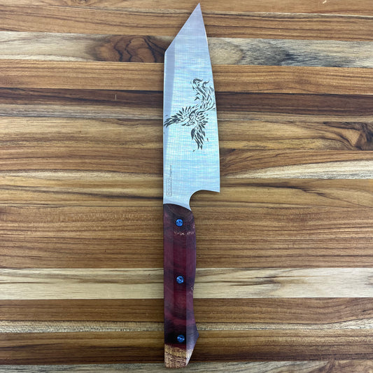 Meglio Blade Show Semi-Custom 6.5" Satin Kiritsuke w/ Lasered Phoenix & Red Primavera Handel