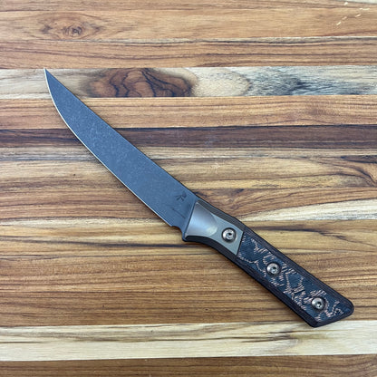 Microtech Signature Series Culinary 6.125" DLC Boning Knife w/ Bronze Titanium Bolster & Livewire Carbon Fiber Handle