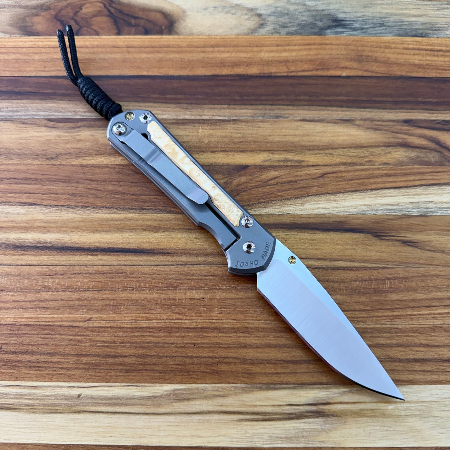 Chris Reeve Small Sebenza 31 3" Folding Knife w/ Polished Titanium Handle & Box Elder Maple Inlay