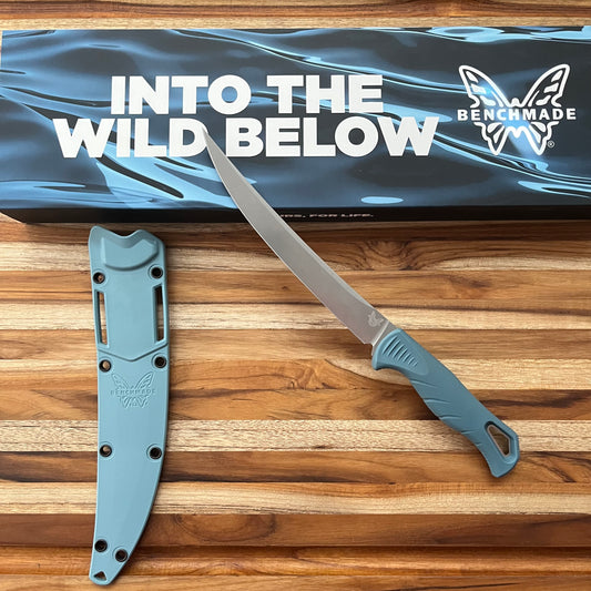 Benchmade Fishcrafter 7" Fillet Knife w/ Sheath & Depth Blue Santoprene