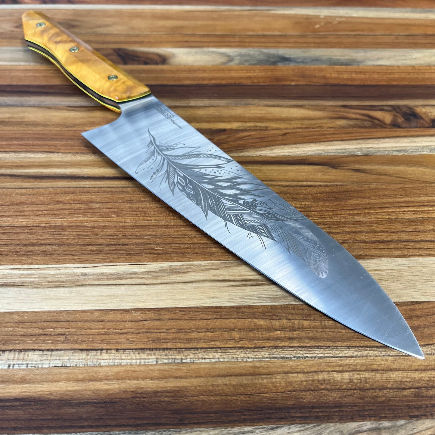 Meglio Semi-Custom 8" Satin Gyuto 2.0 w/ Yellow Feather & Primavera Handle