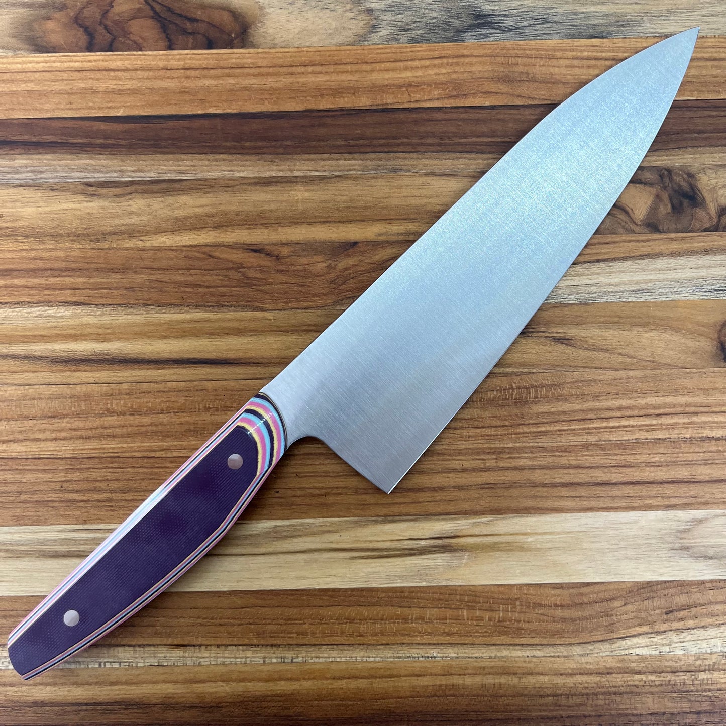 Patterson Forge Semi-Custom 200mm (8") Chef's Knife w/ Purple Multi-Colored G10 Handle
