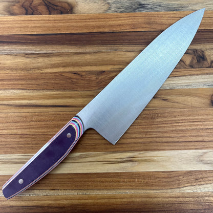 Patterson Forge Semi-Custom 200mm (8") Chef's Knife w/ Purple Multi-Colored G10 Handle