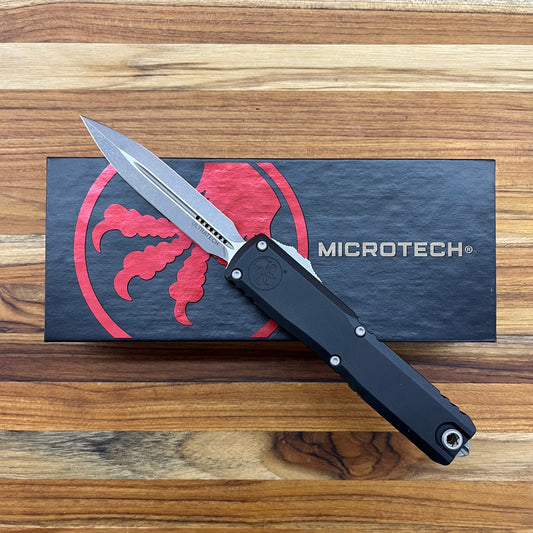Microtech Ultratech ZBP D/E 3.5" OTF w/ Apocalyptic Finish & Black Aluminum Handle