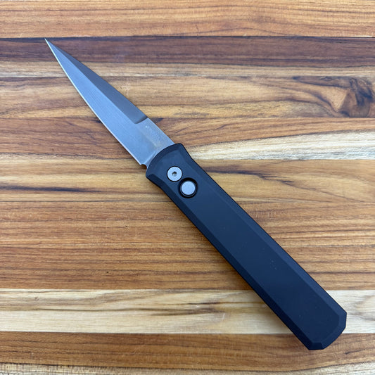 Pro-Tech Godfather 4" Auto w/ Smoky Grey Blade & Black Aluminum Handle