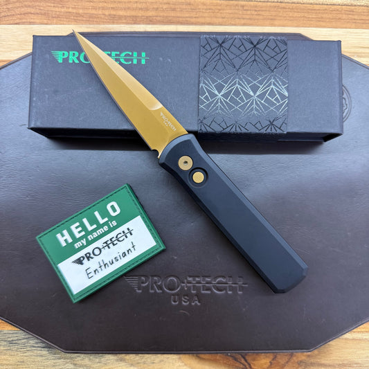 Pro-Tech Godson 3.15" Auto w/ Tan Blade & Black Aluminum Handle
