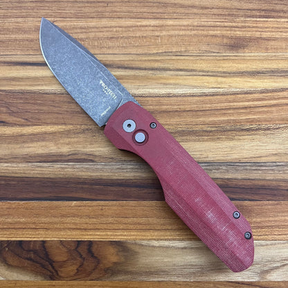 Pro-Tech Vero Synapse 3.5" Auto w/ Red Linen Micarta & Black Aluminum Handle