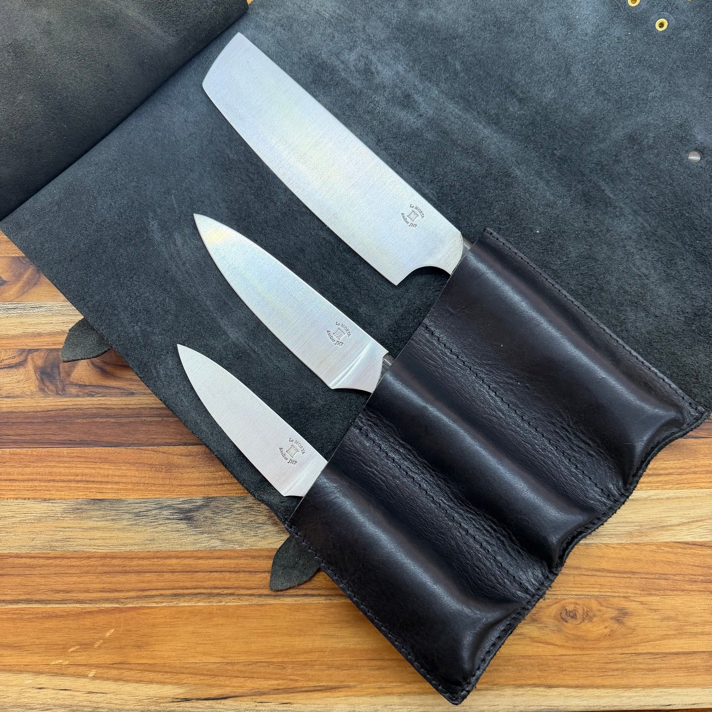 Le Morta 3 Piece Kitchen Knife Set w/ Leather Roll