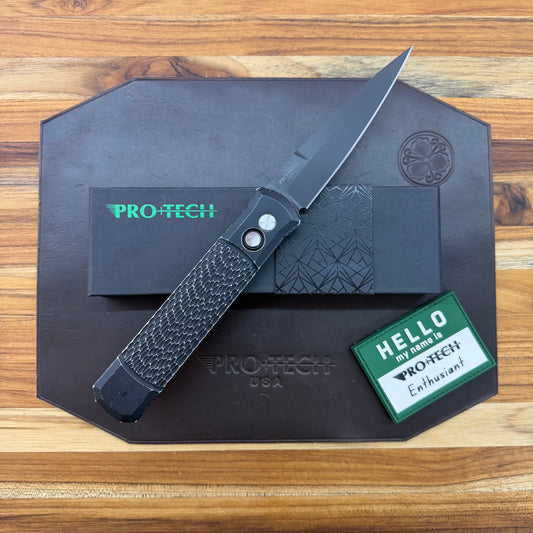 Pro-Tech Godfather 4" Left-Handed Auto w/ Black Battleworn Jigged Handle