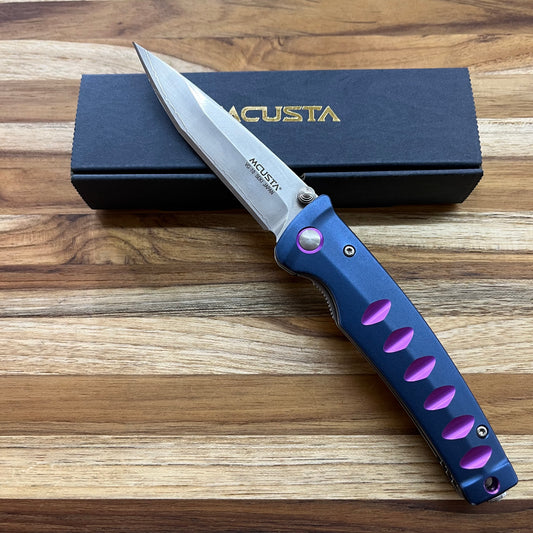 Mcusta USA Katana 3.5" Folding Knife w/ Blue & Violet Aluminum Handle