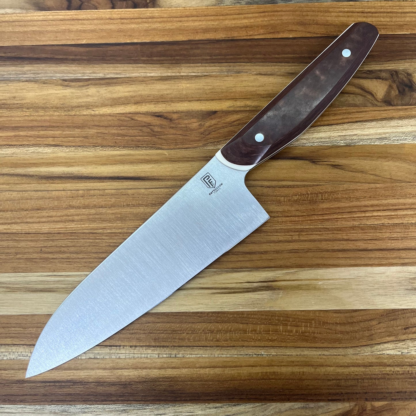 Patterson Forge Semi-Custom 165mm (6.5") Santoku w/ Vintage Brown Micarta Handle & White Linen Accent