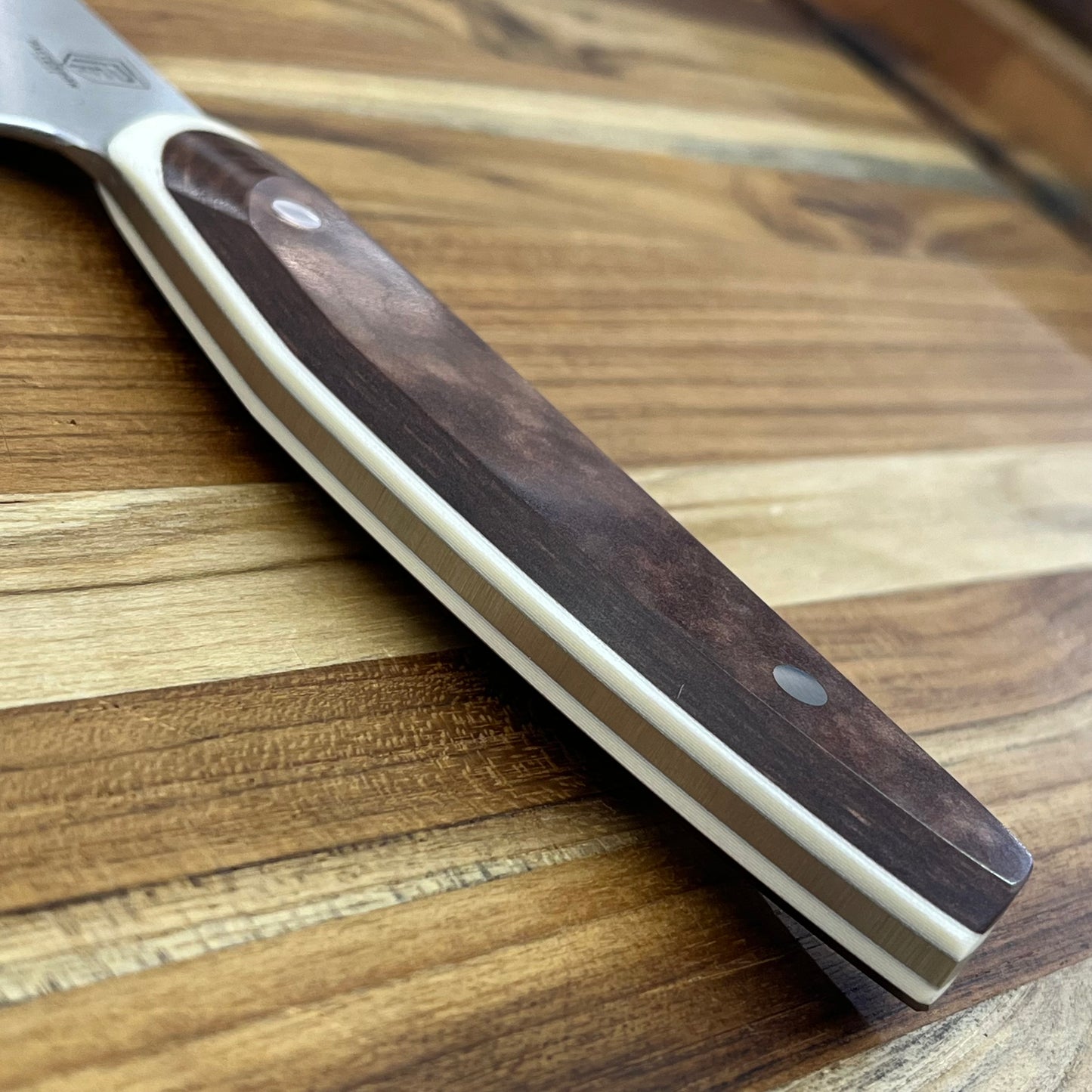 Patterson Forge Semi-Custom 200mm (8") Chef's Knife w/ Vintage Brown Micarta & White Linen Accent