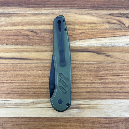 Pro-Tech Avalon 4" Folding Knife DLC Black w/ Knurled & Battleworn Green Aluminum Handle