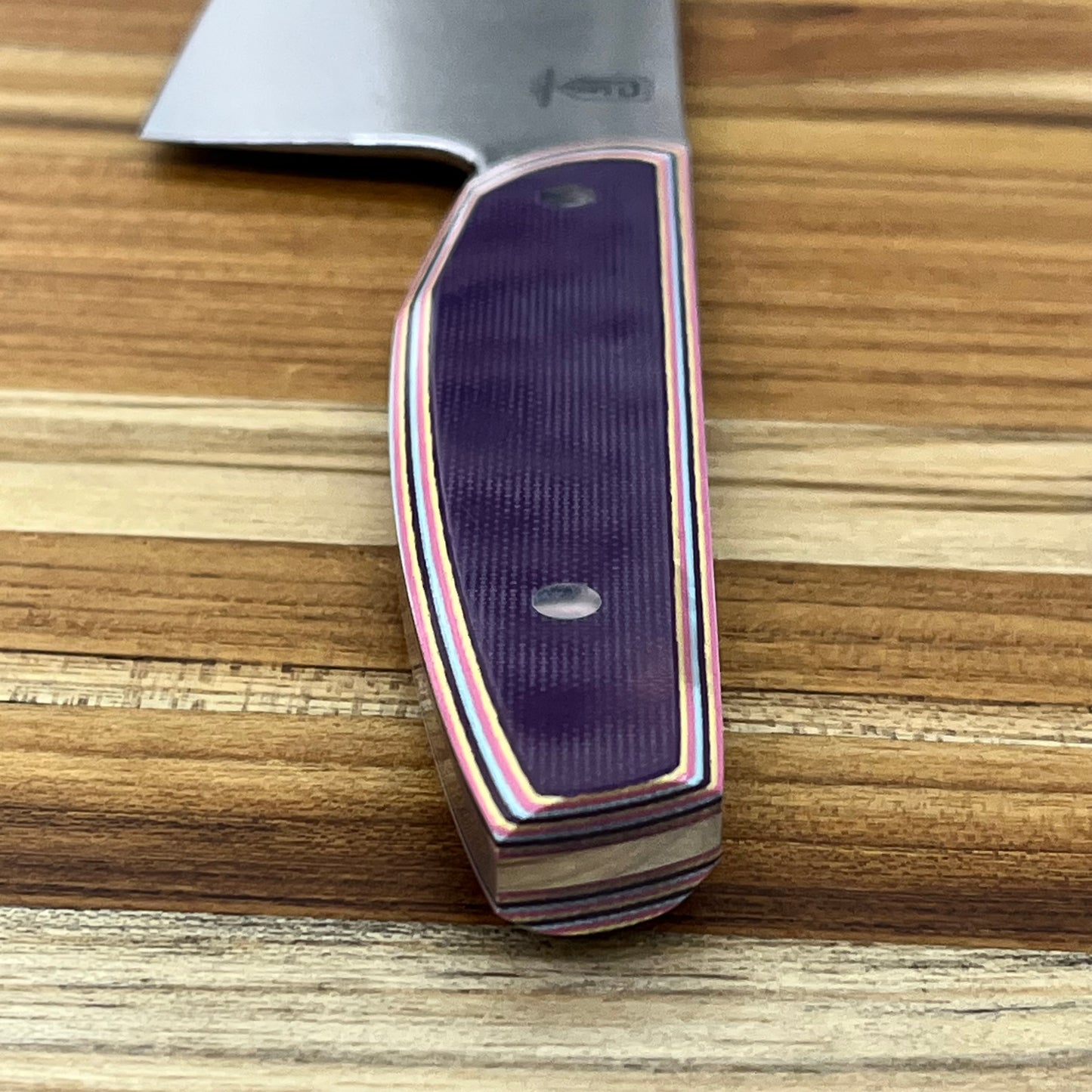 Patterson Forge Semi-Custom 200mm (8") Chef's Knife w/ Purple Multi-Colored G10 Handle
