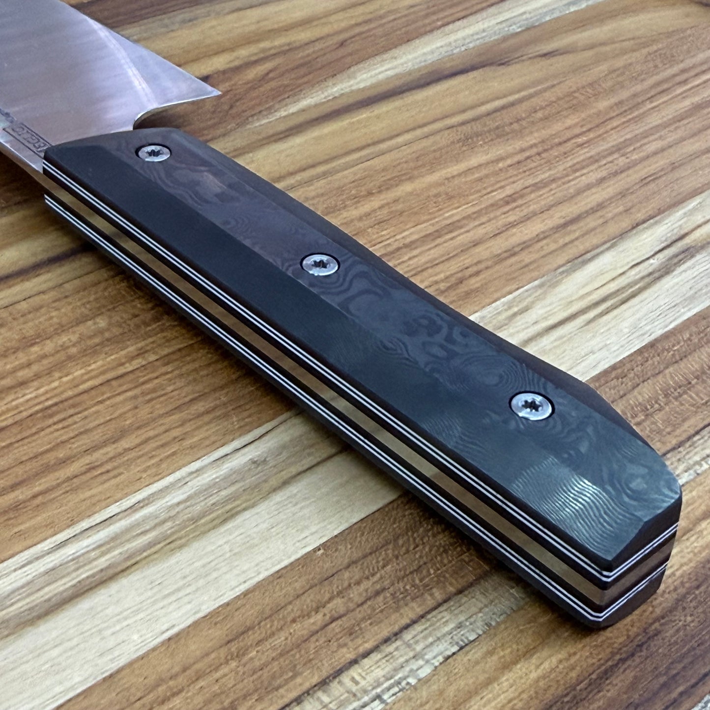 Meglio Blade Show Semi-Custom 6.5" Satin Kiritsuke w/ Black Dunes Carbon Fiber Handle