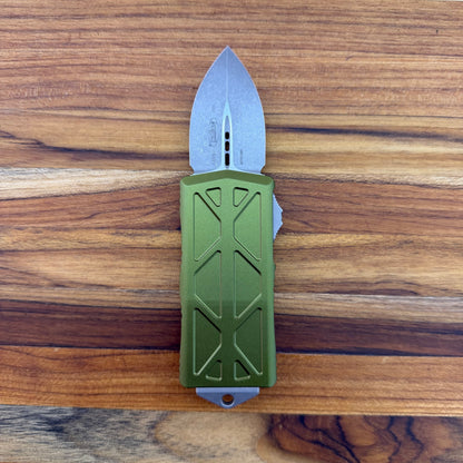 Microtech Exocet D/E 2" OTF w/ OD Green Aluminum Handle & Money Clip