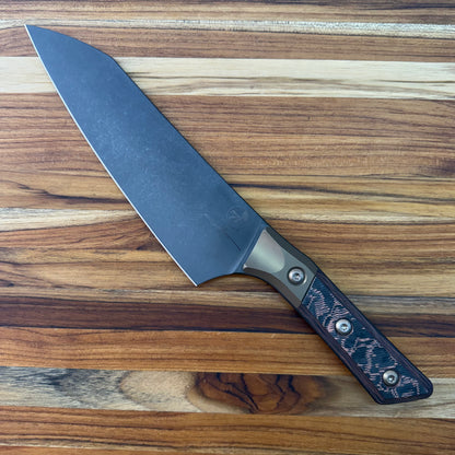Microtech Signature Series Culinary 8" DLC Chef's Knife w/ Bronze Titanium Bolster & Livewire Carbon Fiber Handle