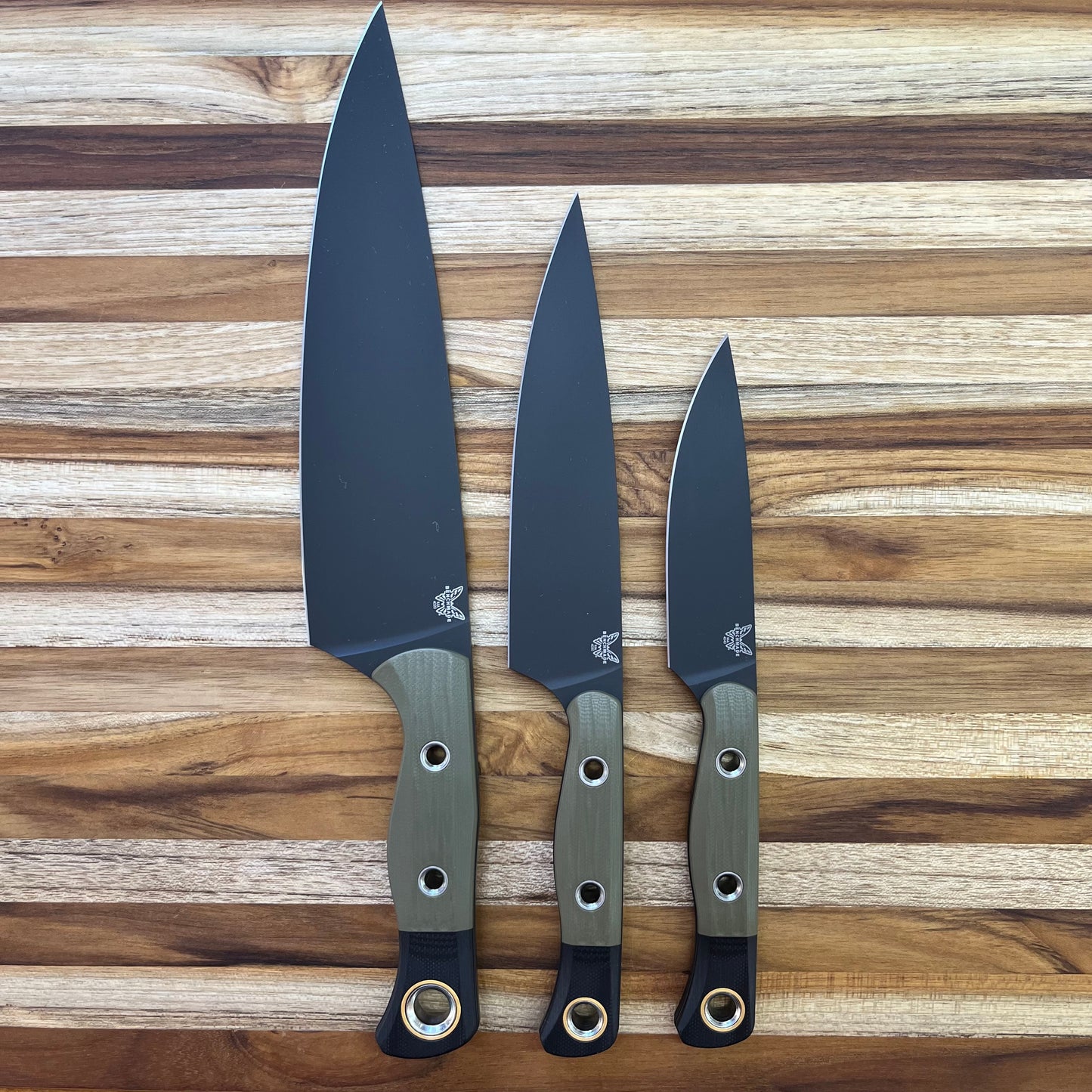 Benchmade Kitchen Knives 3 Piece Set w/ OD Green & Black G10 Handles