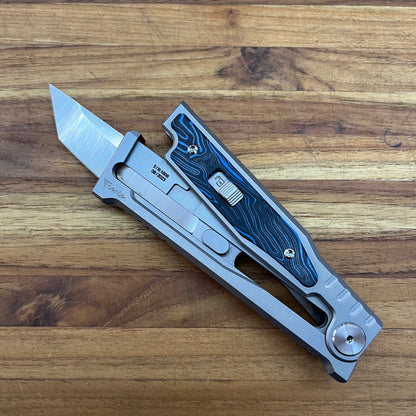 Reate EXO-M 3.25" Tanto Gravity Knife w/ Blue & Black Handle