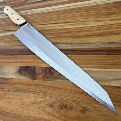 Meglio Blade Show Custom 10" Satin K-Tip Sujihiki w/ S-Grind & Fiddleback Box Elder Handle