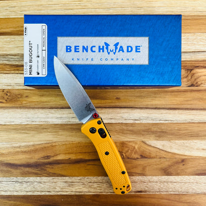 Benchmade Mini Bugout 2.85" Folding Knife w/ Daybreak Yellow Grivory Handle