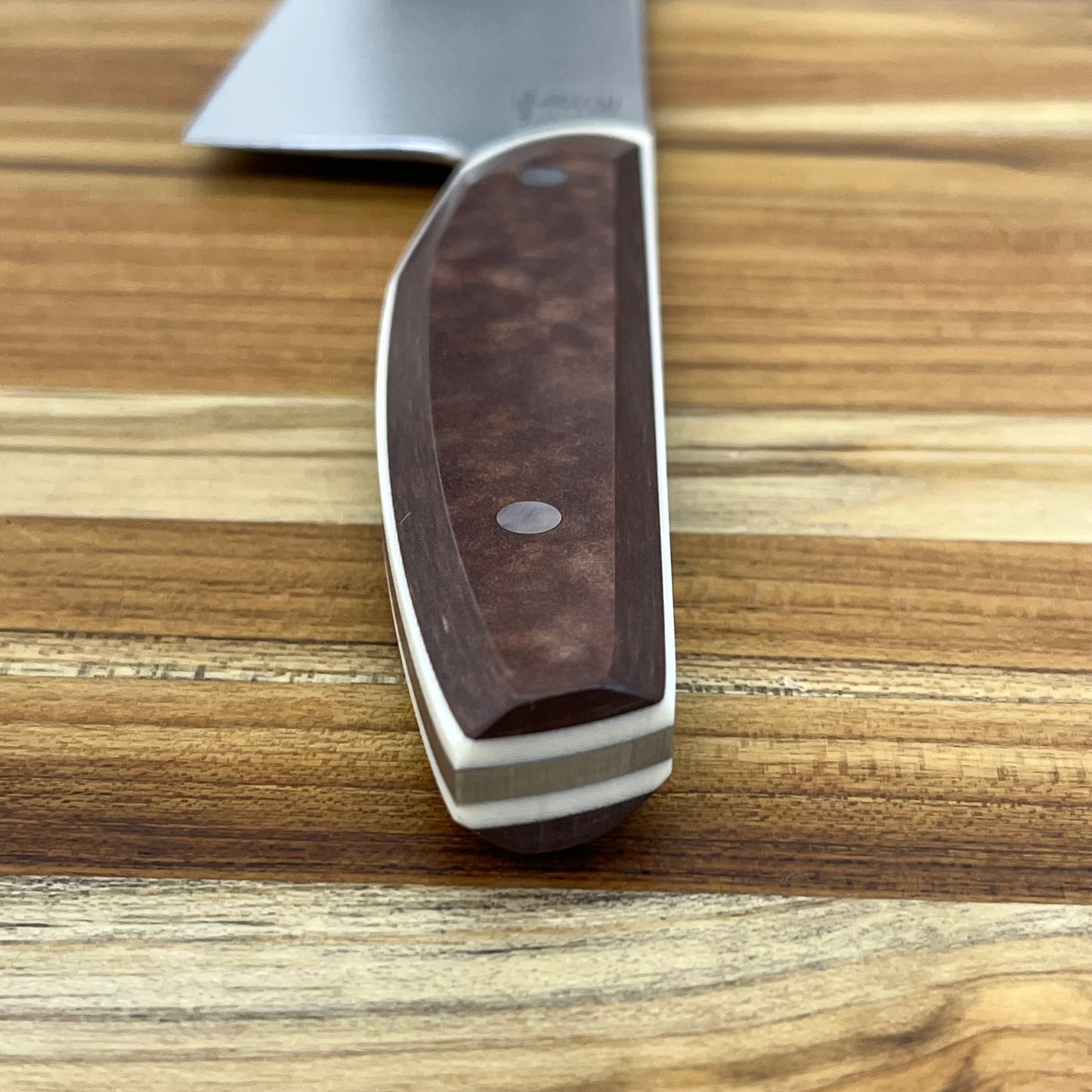 Patterson Forge Semi-Custom 200mm (8") Chef's Knife w/ Vintage Brown Micarta & White Linen Accent
