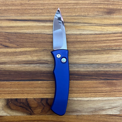 Pro-Tech Custom Duke 2 2.75" Auto w/ Mike Irie Grind & Navy Blue Aluminum Handle