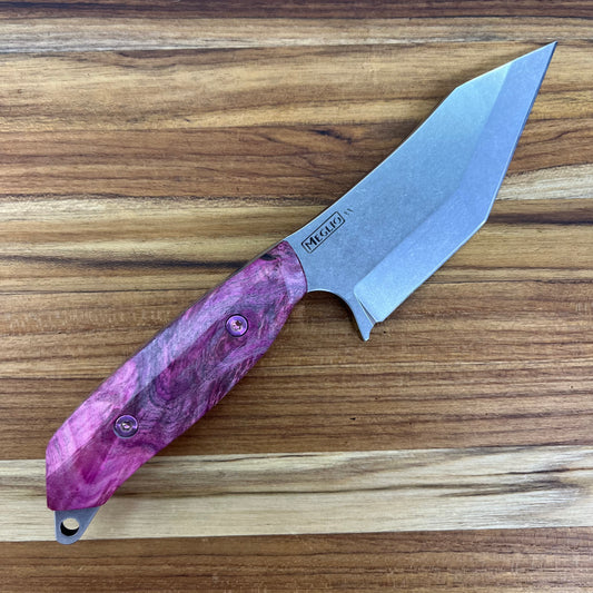 Meglio Blade Show Semi-Custom H-Series 4" Outdoor Kitchen Knife w/ Magenta Box Elder Handle