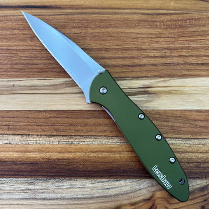 Kershaw Leek 3" Flipping Knife w/ Olive Aluminum Handle