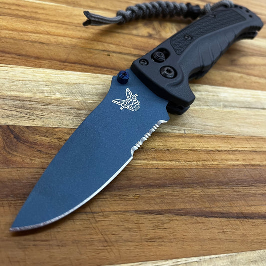 Benchmade Mini Adira 3.25” Serrated Folding Knife w/ Tempest Gray Grivory Handle