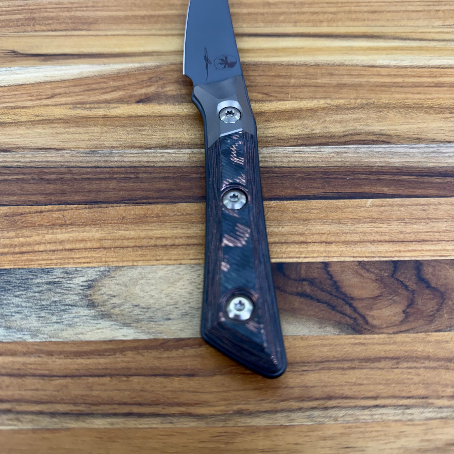 Microtech Signature Series Culinary 3.5" DLC Paring Knife w/ Bronze Titanium Bolster & Livewire Carbon Fiber Handle