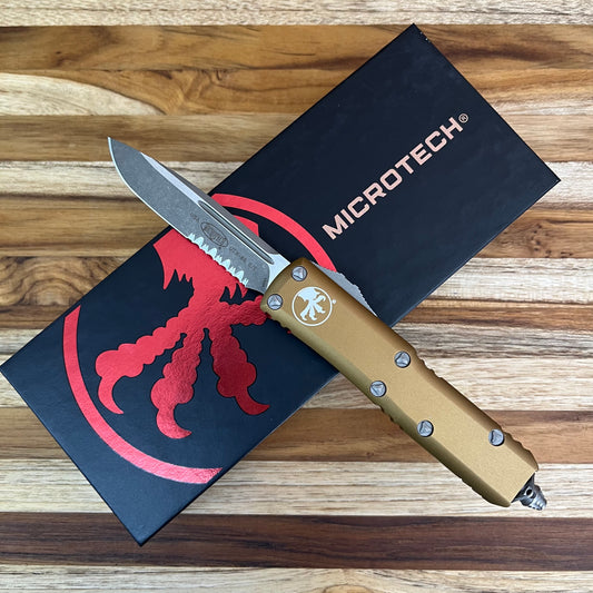 Microtech UTX-85 P/S 3" OTF w/ Tan Aluminum Handle