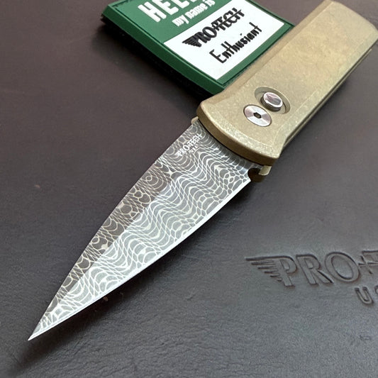 Pro-Tech Blade Show Custom Godson 3" Auto w/ Vegas Forge Vines and Roses Damascus Blade & Stonewashed AlBronze Handle