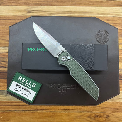 Pro-Tech TR-3 Integrity 3.5" Folding Knife w/ Green Battleworn Reptile Texture Aluminum Handle
