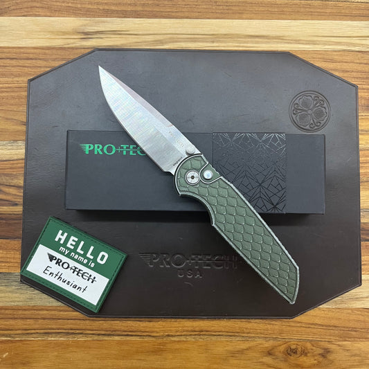 Pro-Tech TR-3 Integrity 3.5" Folding Knife w/ Green Battleworn Reptile Texture Aluminum Handle