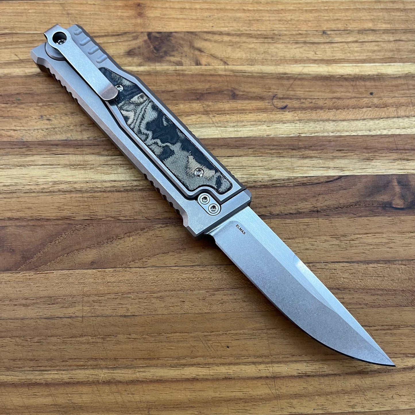 Reate EXO-M 3.25" Drop Point Gravity Knife w/ Burl Camo Handle